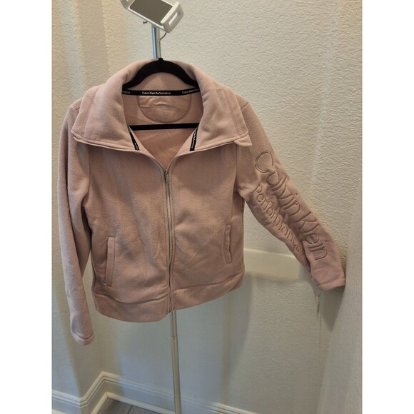 Calvin Klein Performance Size Large Beige Zip Up Fleece Jacket High Collar NEW - Picture 2 of 16